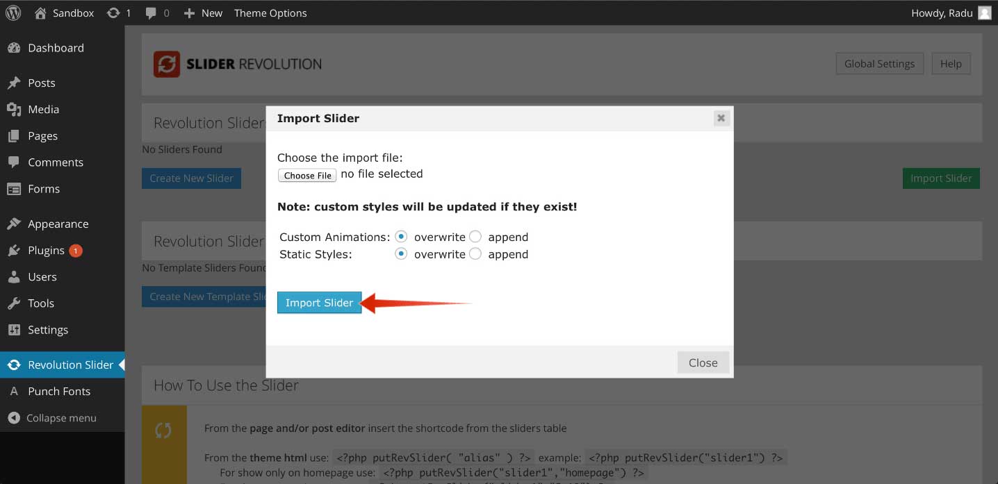 Demo slider import