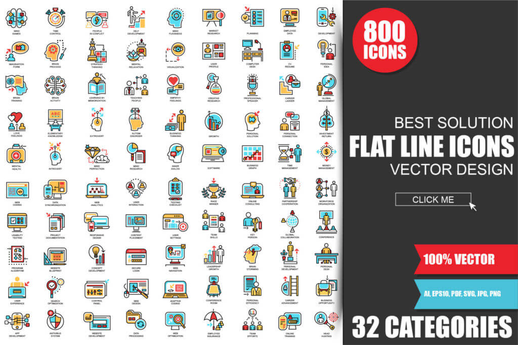 Flat Line Icons sold exclusive on Envato Elements