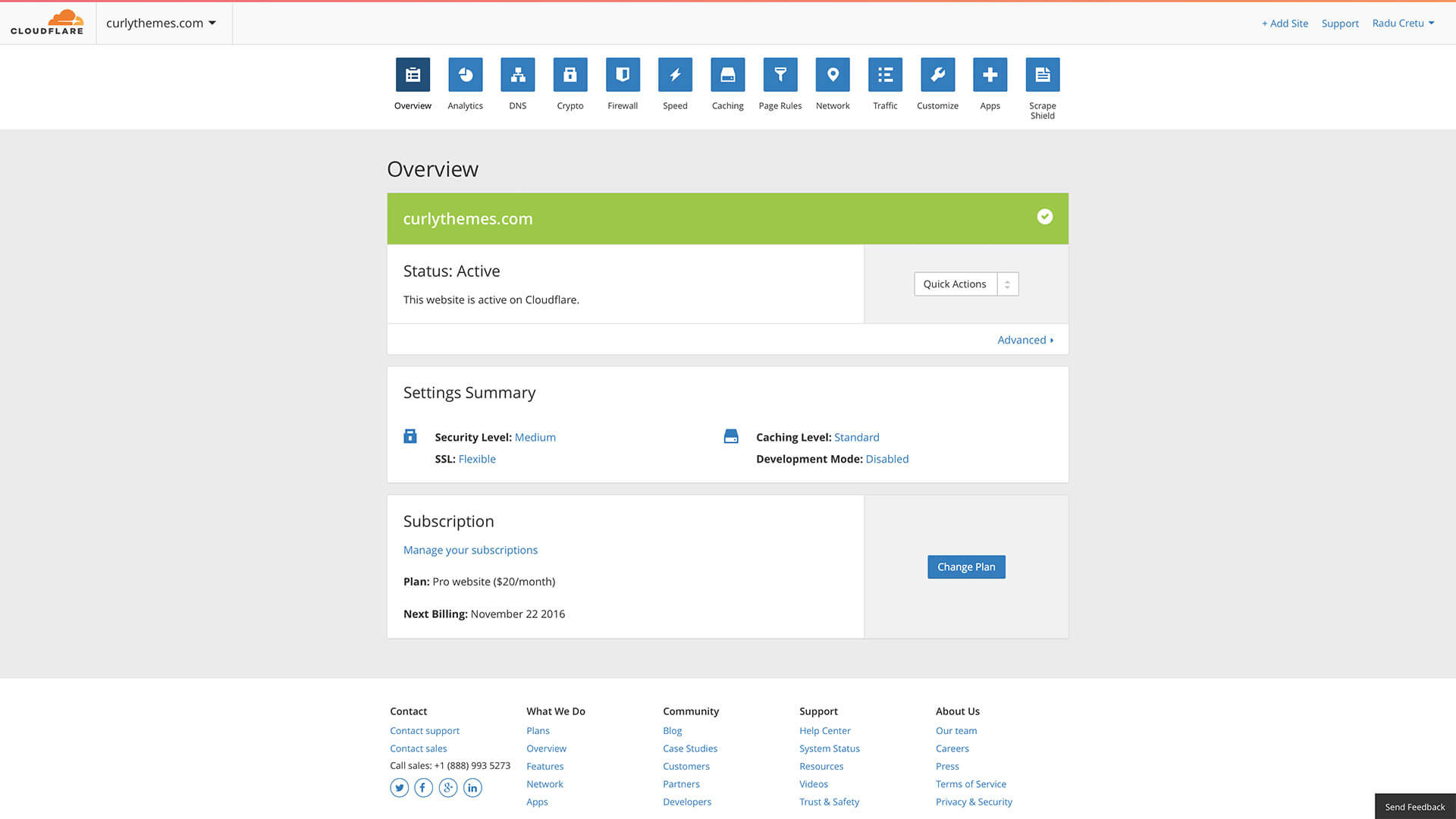 Cloudflare Dashboard helps WordPress in terms of speed, security and reliability