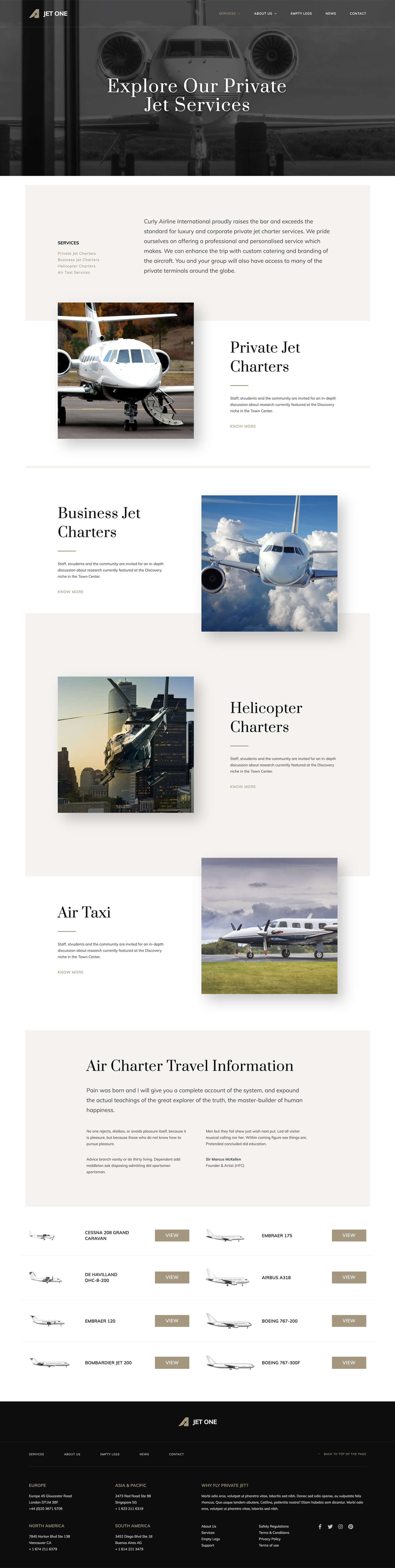 Private Airline WordPress Theme - Services Page